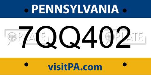 7QQ402 Pennsylvania License Plate