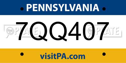 7QQ407 Pennsylvania License Plate