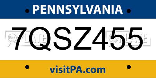 7QSZ455 Pennsylvania License Plate