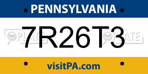 7R26T3 Pennsylvania License Plate