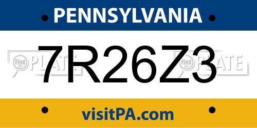 7R26Z3 Pennsylvania License Plate