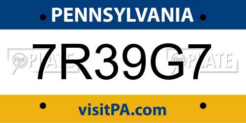 7R39G7 Pennsylvania License Plate