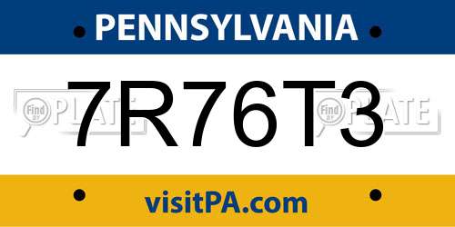 7R76T3 Pennsylvania License Plate