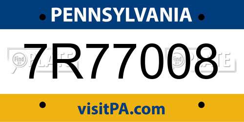 7R77008 Pennsylvania License Plate
