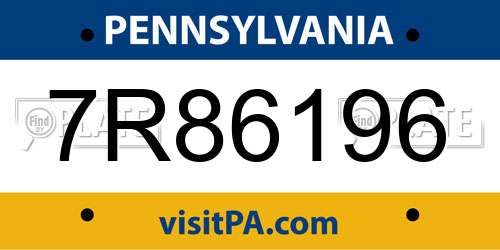7R86196 Pennsylvania License Plate