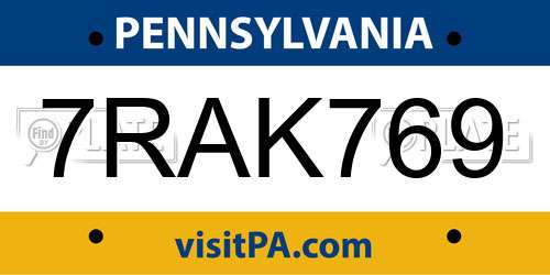 7RAK769 Pennsylvania License Plate