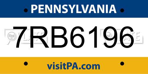 7RB6196 Pennsylvania License Plate