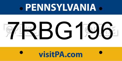 7RBG196 Pennsylvania License Plate