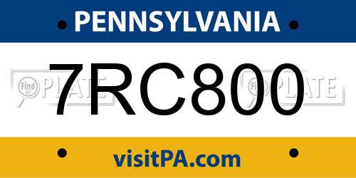 7RC800 Pennsylvania License Plate