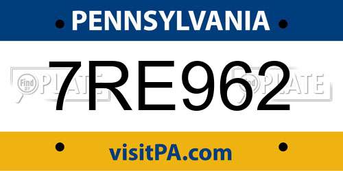 7RE962 Pennsylvania License Plate