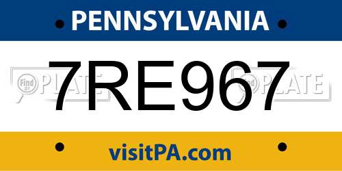 7RE967 Pennsylvania License Plate