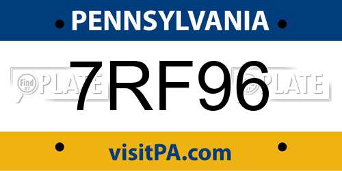 7RF96 Pennsylvania License Plate