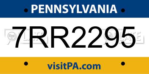 7RR2295 Pennsylvania License Plate