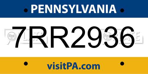 7RR2936 Pennsylvania License Plate