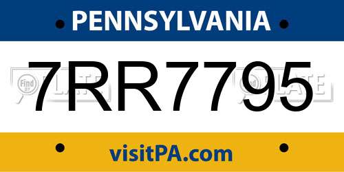 7RR7795 Pennsylvania License Plate