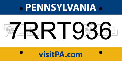 7RRT936 Pennsylvania License Plate