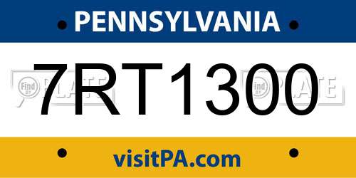 7RT1300 Pennsylvania License Plate