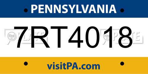 7RT4018 Pennsylvania License Plate