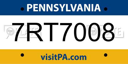 7RT7008 Pennsylvania License Plate