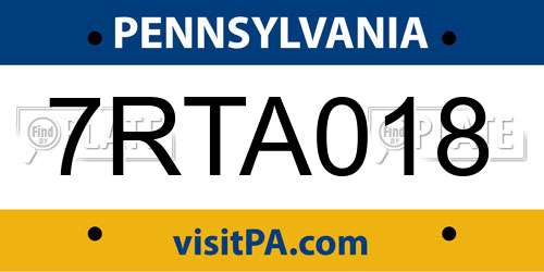 7RTA018 Pennsylvania License Plate