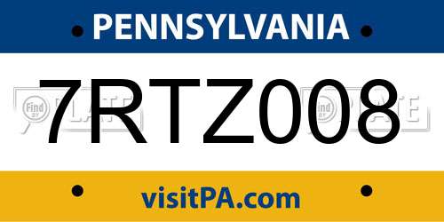 7RTZ008 Pennsylvania License Plate