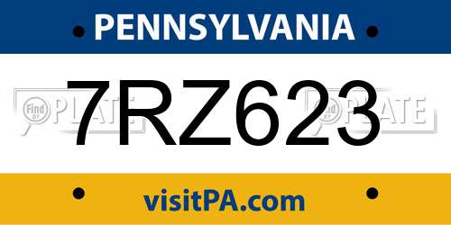 7RZ623 Pennsylvania License Plate