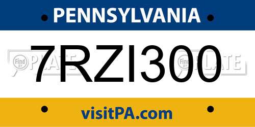 7RZI300 Pennsylvania License Plate