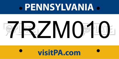 7RZM010 Pennsylvania License Plate