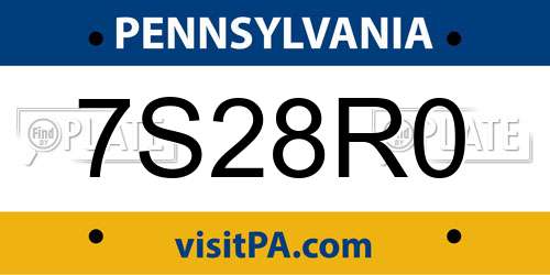 7S28R0 Pennsylvania License Plate
