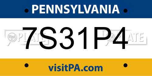 7S31P4 Pennsylvania License Plate