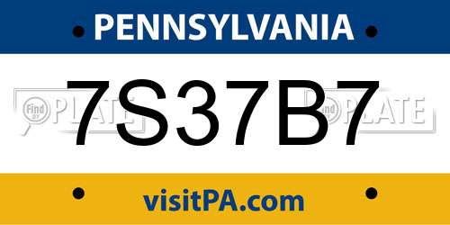 7S37B7 Pennsylvania License Plate