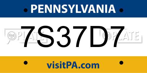 7S37D7 Pennsylvania License Plate