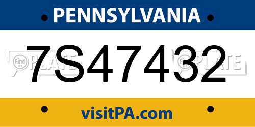 7S47432 Pennsylvania License Plate