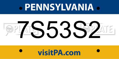 7S53S2 Pennsylvania License Plate