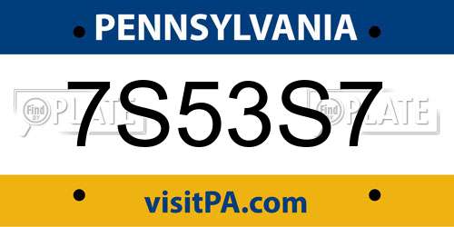 7S53S7 Pennsylvania License Plate