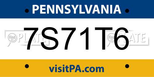 7S71T6 Pennsylvania License Plate