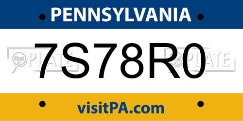 7S78R0 Pennsylvania License Plate