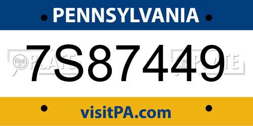 7S87449 Pennsylvania License Plate