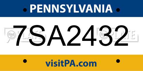 7SA2432 Pennsylvania License Plate