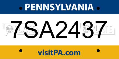 7SA2437 Pennsylvania License Plate