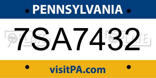 7SA7432 Pennsylvania License Plate