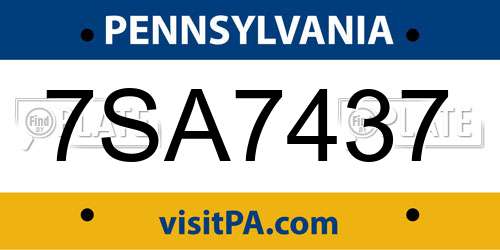7SA7437 Pennsylvania License Plate