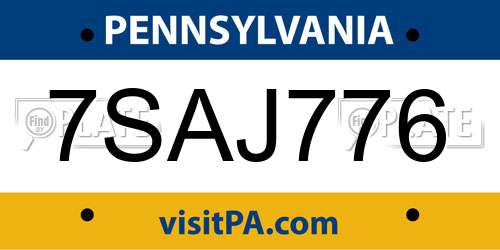 7SAJ776 Pennsylvania License Plate