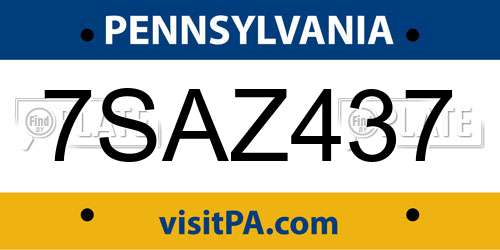 7SAZ437 Pennsylvania License Plate
