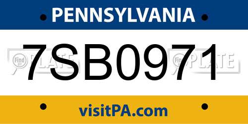 7SB0971 Pennsylvania License Plate