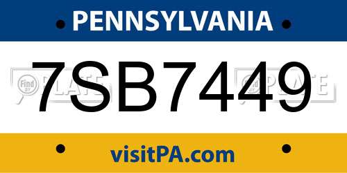 7SB7449 Pennsylvania License Plate