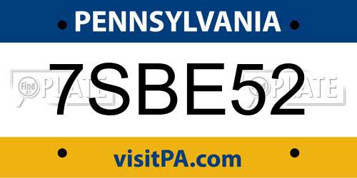 7SBE52 Pennsylvania License Plate
