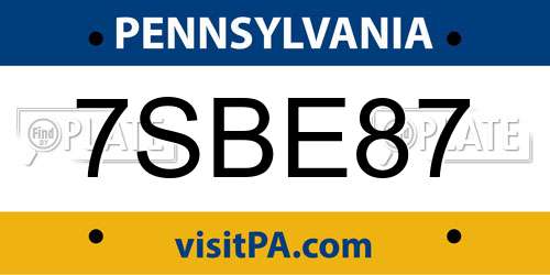 7SBE87 Pennsylvania License Plate