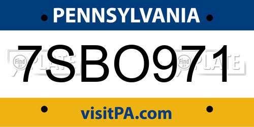 7SBO971 Pennsylvania License Plate