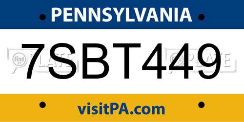 7SBT449 Pennsylvania License Plate